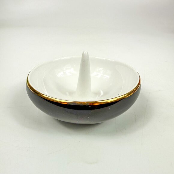 Kate Spade Lenox Ring It Up Black Ceramic Ring Holder Dish Gold Trim - Picture 2 of 5
